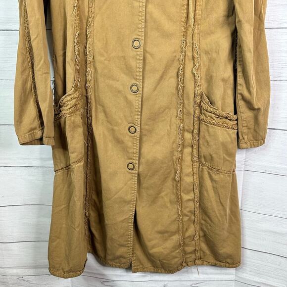 XCVI Womens Medium Vintage Long Frayed Jacket Made USA Cotton Tan Lagenlook - Picture 4 of 9